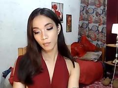 Asian Ladyboy Jerking Her Cock on Cam